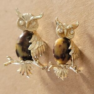 Vintage Gerry's Jelly Belly Agate Owl Pins Brooches 1960s